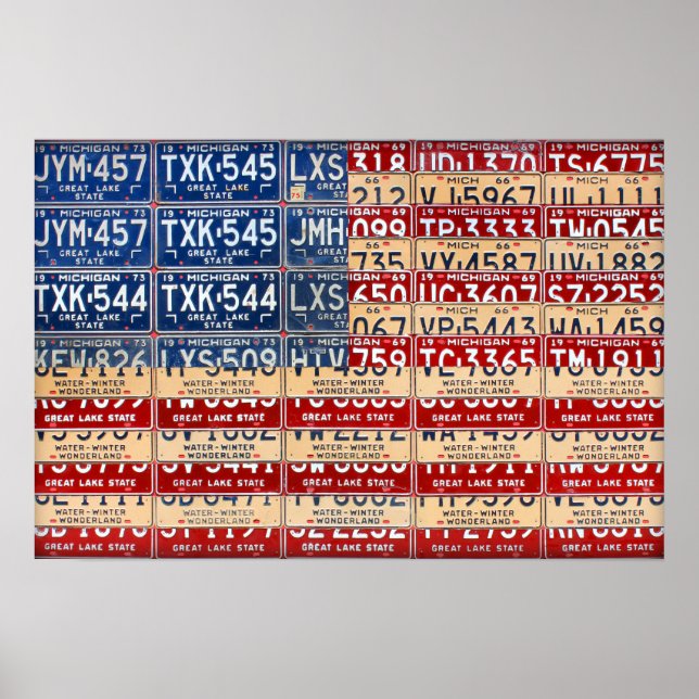 Michigan License Plate American Flag Art Poster (Front)