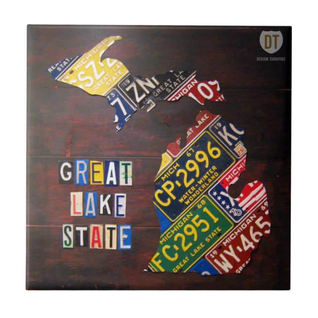 Michigan License Plate Map Ceramic Tile (Front)