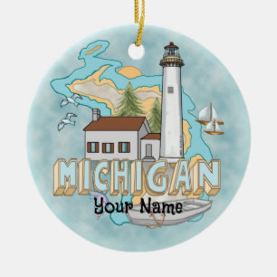 Michigan Lighthouse custom name ornament