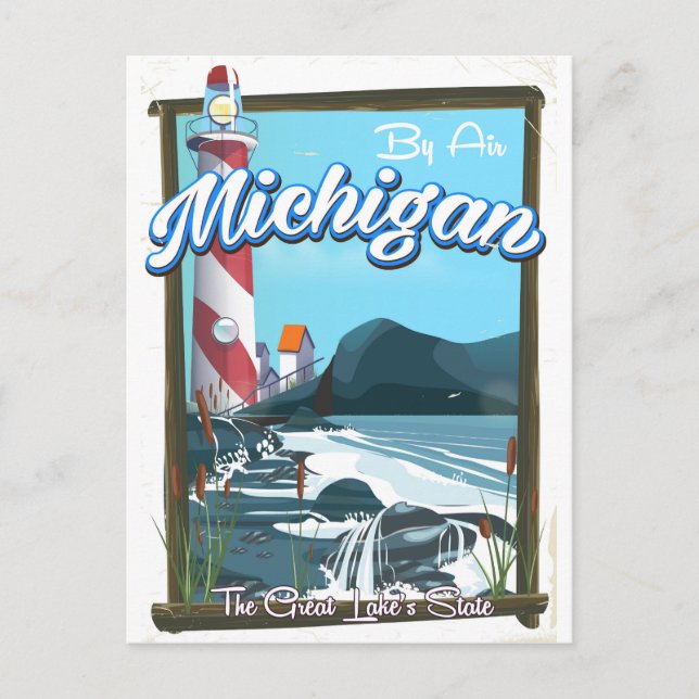 Michigan Lighthouse travel poster!. Postcard (Front)