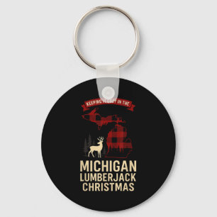 Michigan Lumberjack Xmas Shirt Mi Cozy Plaid Reind Keychain