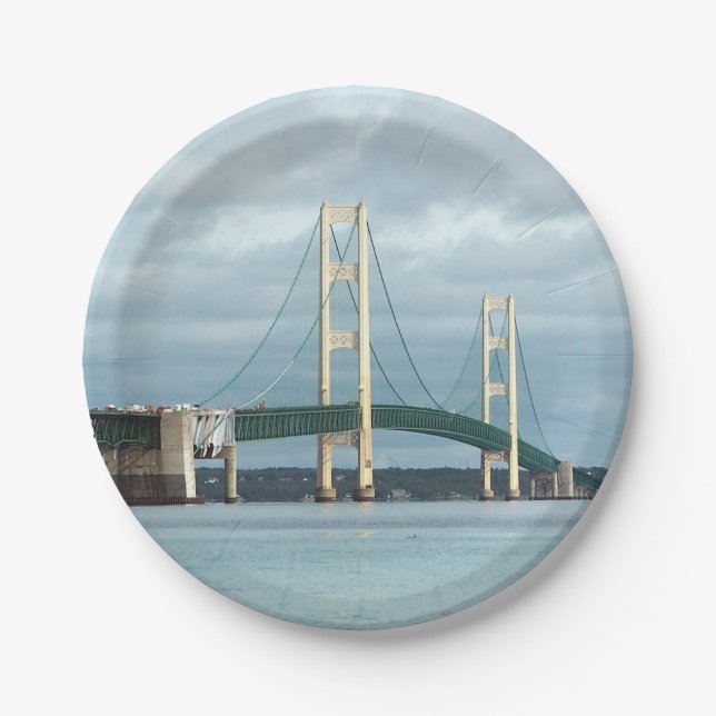 Michigan Mackinac Bridge Photo Paper Plate (Front)