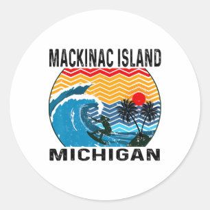 Michigan Mackinac Island Surfboard Surfing  Classic Round Sticker