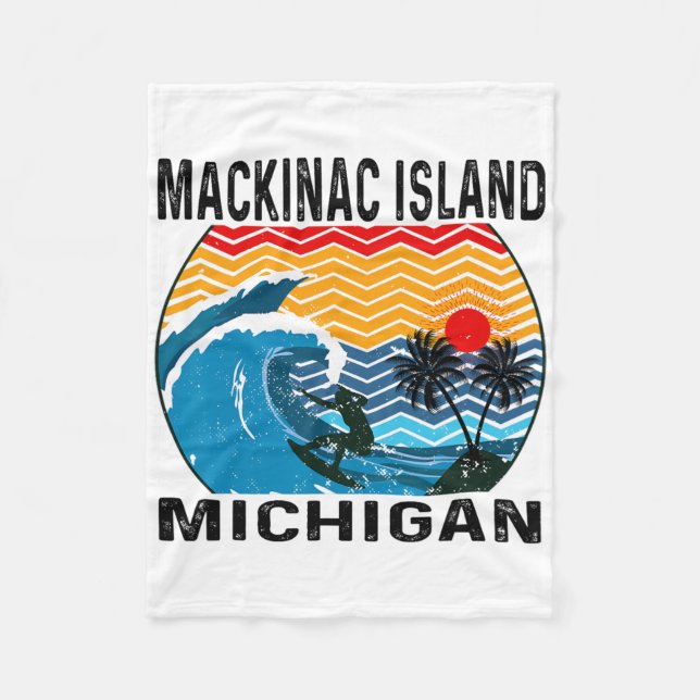 Michigan Mackinac Island Surfboard Surfing  Fleece Blanket (Front)
