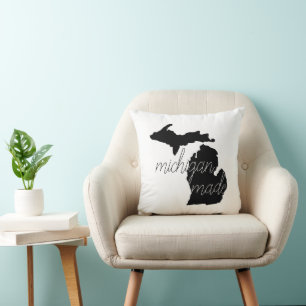 Michigan Made Typography With Black Silhouette Throw Pillow