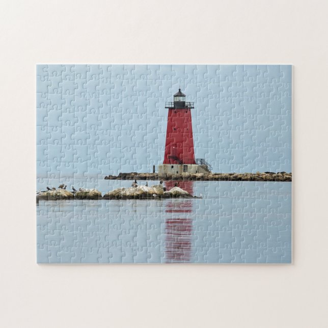Michigan Manistique Red Lighthouse Photo Jigsaw Puzzle (Horizontal)