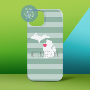 Michigan Map Home State Love with Custom Heart iPhone 16 Plus Case