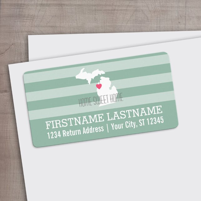 Michigan Map Home State Love with Custom Heart Label (Custom Address Label)