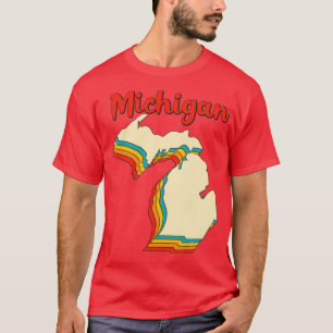 Michigan Map Outline Vintage Retro Mi Lake Home St T-Shirt