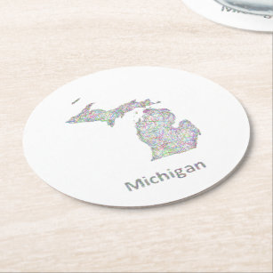 Michigan map round paper coaster
