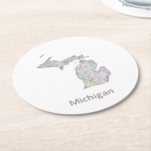 Michigan map round paper coaster (Angled)