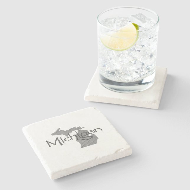 Michigan Map Shaped Vintage Grey Chalkboard Stone Coaster (Side)