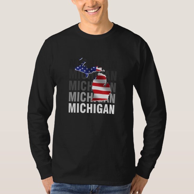 Michigan Map USA Flag T-Shirt (Front)