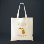 Michigan Map Wedding Welcome Bag, Gold Tote Bag<br><div class="desc">Wedding weekend welcome gift bag for out of town guests to your wedding,  featuring image of Michigan,  with heart you may place at the precise location. Fill tote with your favourite goodies.</div>