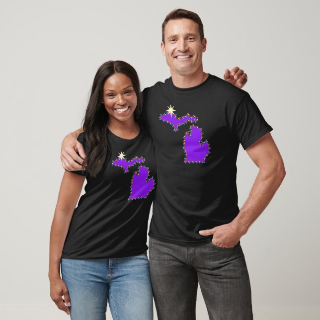 Michigan Map with Christmas lights unisex T-shirt (Unisex)