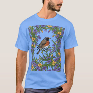 Michigan Migratory Juniper Bird With Iris Flower P T-Shirt
