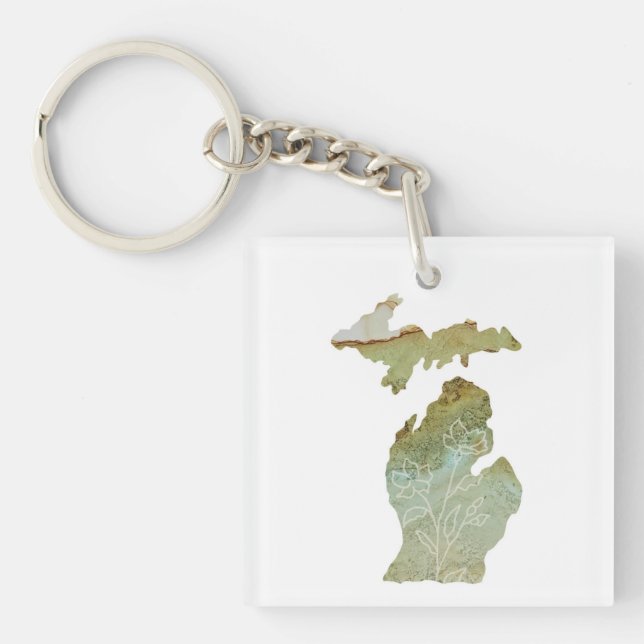 Michigan Mitten Love Minimalist Boho Floral Keychain (Front)