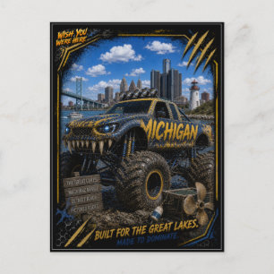 Michigan Monster Truck Off Road Art Postcard
