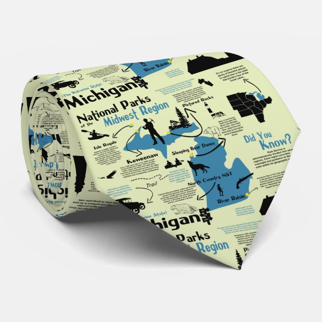 Michigan National Parks Infographic Map Tie (Rolled)