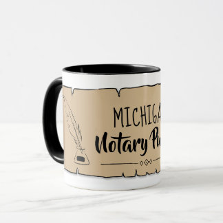 Michigan Notary Public Scroll Feather Quill Mug