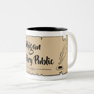 Michigan Notary Public Scroll Feather Quill Two-Tone Coffee Mug