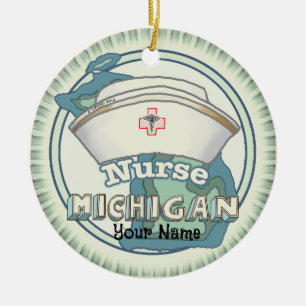 Michigan Nurse Ceramic Ornament