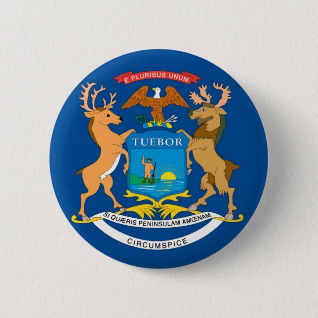 Michigan  Official State Flag 2 Inch Round Button (Front)