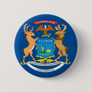 Michigan  Official State Flag 2 Inch Round Button