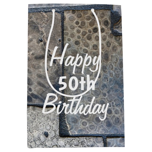 Michigan Petoskey Stone 50th Birthday Medium Gift Bag (Front)