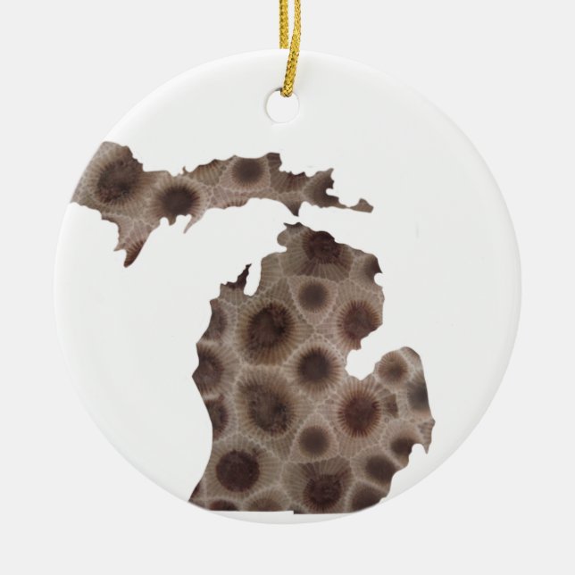 Michigan Petoskey Stone  Ceramic Ornament (Front)