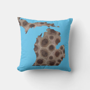 Michigan Petoskey Stone, Great Lakes mitten  Throw Pillow