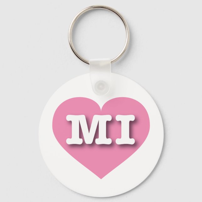 Michigan Pink Heart - I love MI Keychain (Front)