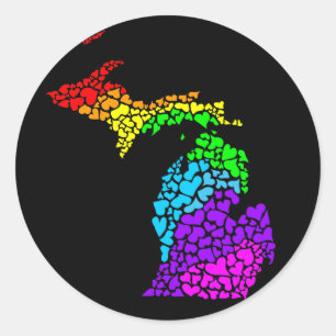 michigan pride : rainbow hearts classic round sticker