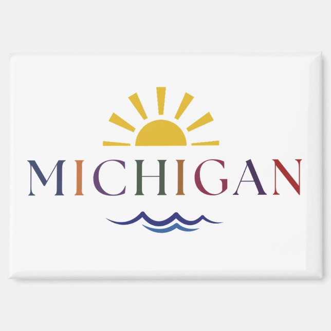 Michigan Rainbow Text Sun and Waves Key Magnet (Front)