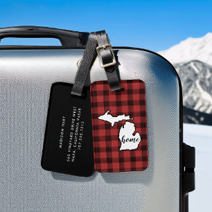 Michigan Red & Black Buffalo Plaid Home State Luggage Tag