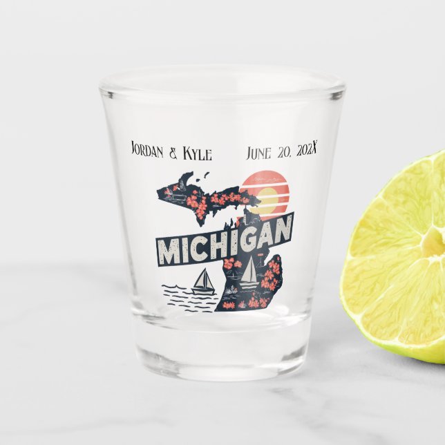 Michigan Retro Silhouette Customizable Shot Glass (Front)