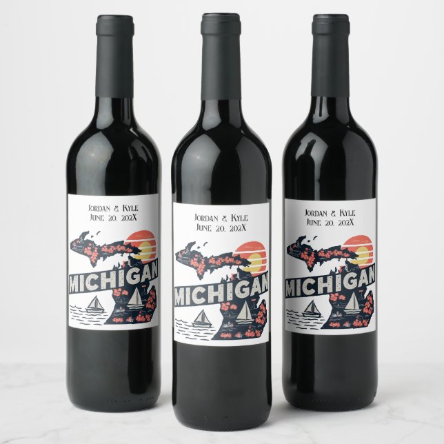 Michigan Retro Silhouette Customizable Wine Label (Bottles)