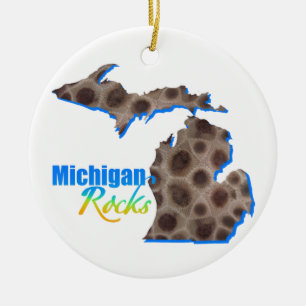 Michigan rocks   Petoskey stone pattern    Ceramic Ornament