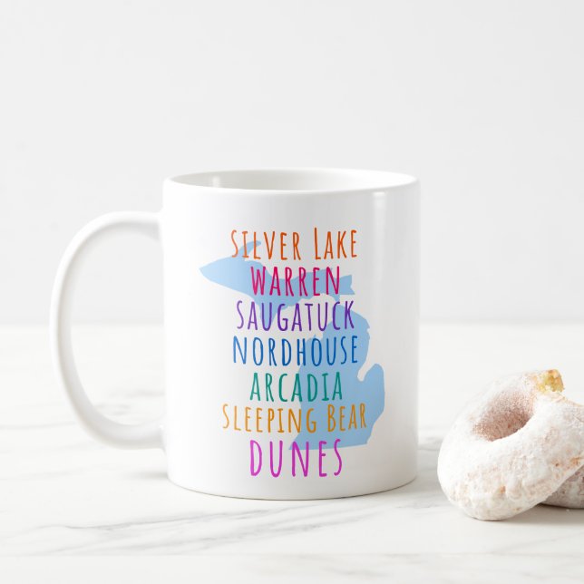 Michigan Sand Dunes Mitten State Coffee Mug (With Donut)