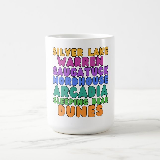 Michigan Sand Dunes Rainbow Bubble Letter Mug (Centre)