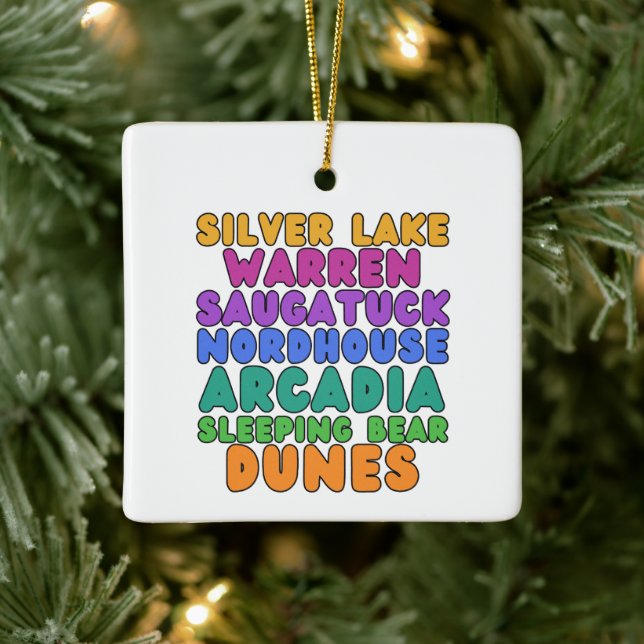 Michigan Sand Dunes Rainbow Bubble Letter Ornament (Tree)
