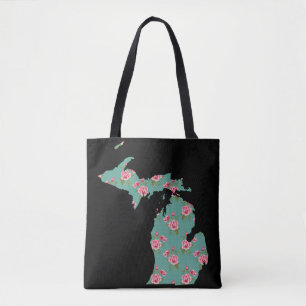 Michigan Shabby Roses and Dots Customize It Tote Bag