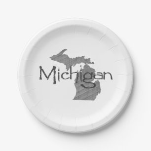 Michigan Shaped Grey Michigander Paper Party Plate