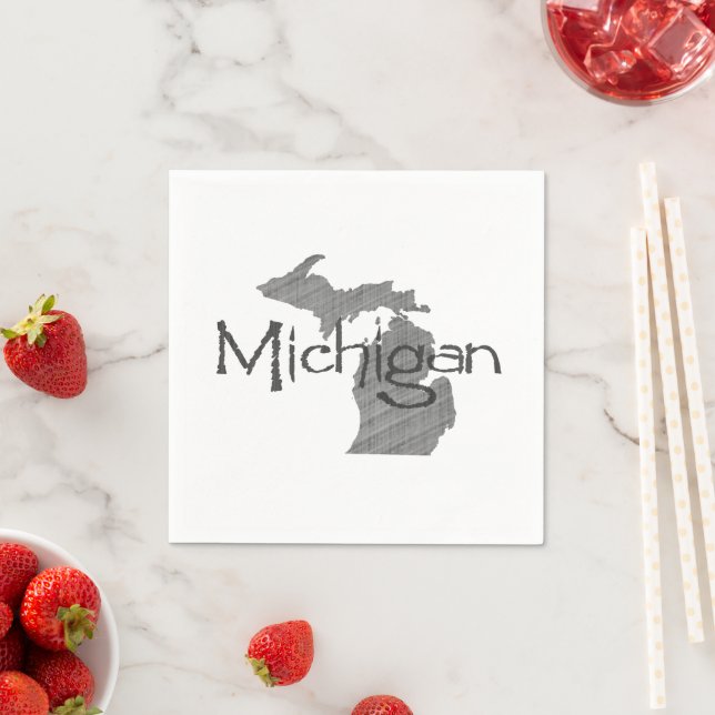 Michigan Shaped Grey Textured Vintage Chalkboard Napkin (Insitu)
