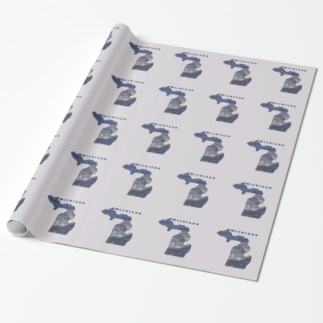 Michigan Shaped Waves Wrapping Paper (Unrolled)