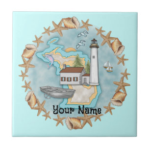Michigan Shells Lighthouse Tile