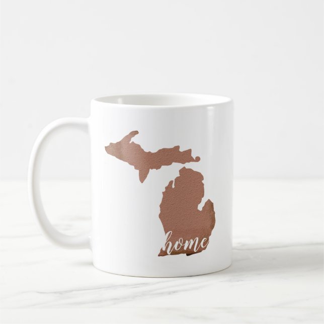 Michigan Silhouette Copper White Home Coffee Mug (Left)