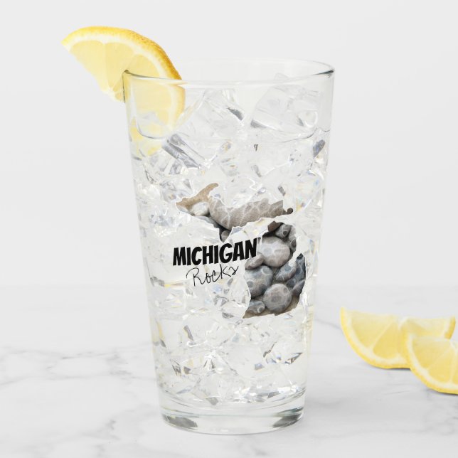 Michigan Silhouette Filled With Petoskey Stones Glass (Front Ice)