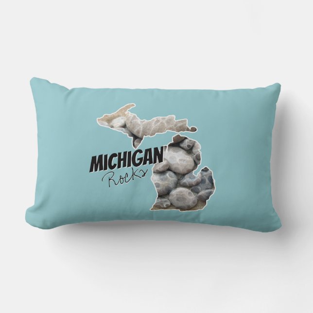 Michigan Silhouette Filled With Petoskey Stones Lumbar Pillow (Front)