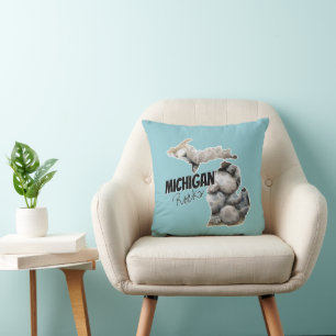 Michigan Silhouette Filled With Petoskey Stones Throw Pillow